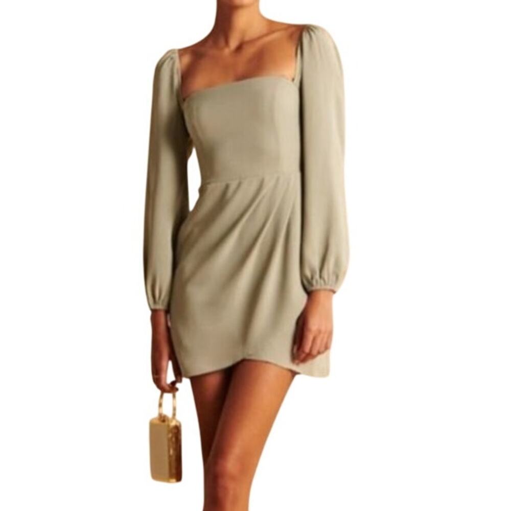 Abercrombie & Fitch Long Sleeve Smocked Drape Skirt Mini Dress Sage Green